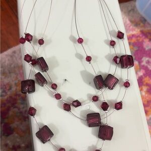 Red Multi-Strand Illusion Necklace with Floating Beads